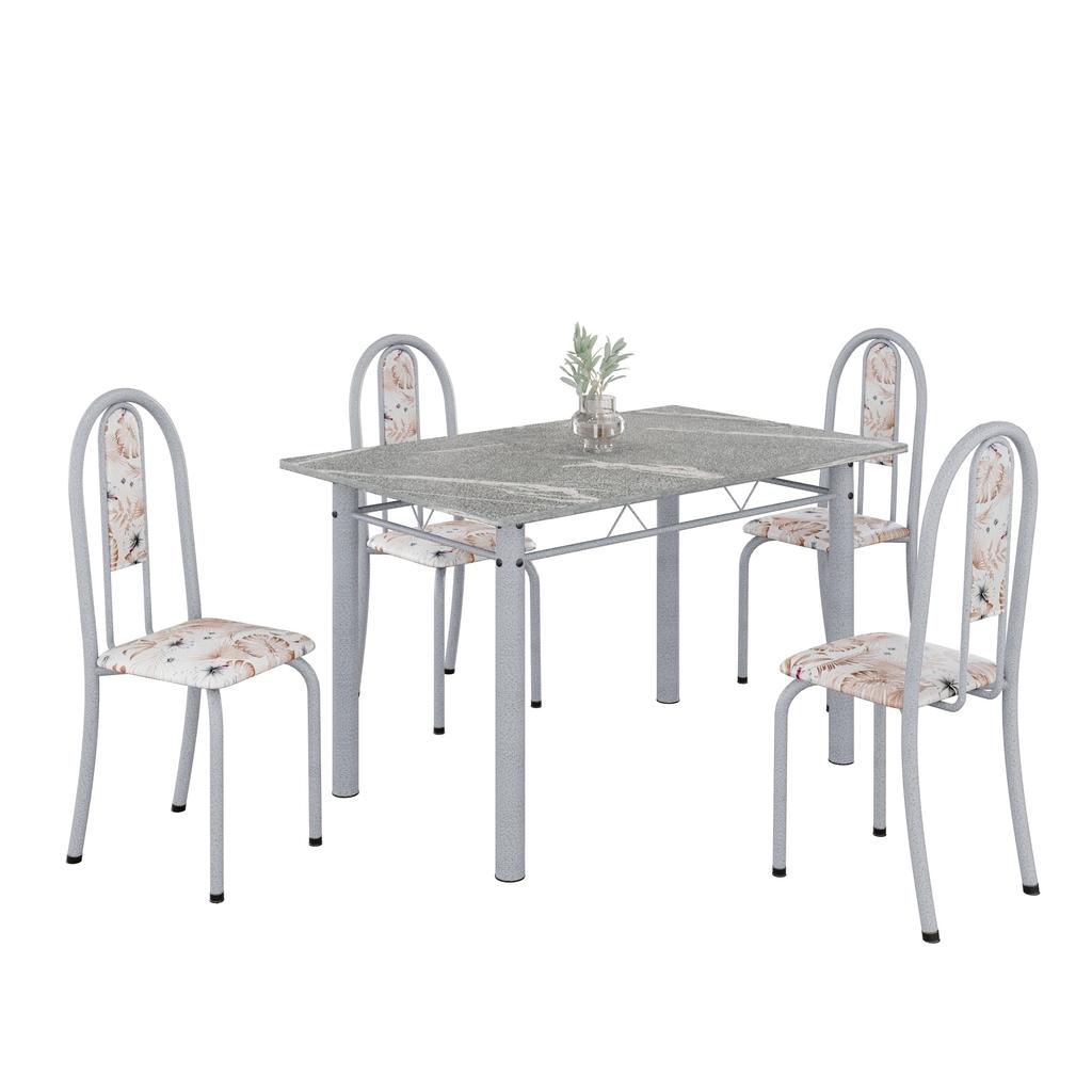 Conjunto de Mesa Tubular Mart Pérola 4 Cadeiras 100x60cm – Tampo Granito Topázio | Isabel 020