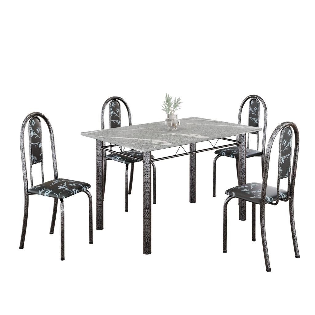 Conjunto de Mesa Tubular Mart Prata 4 Cadeiras 100x60cm – Tampo Granito Topázio | Isabel 020