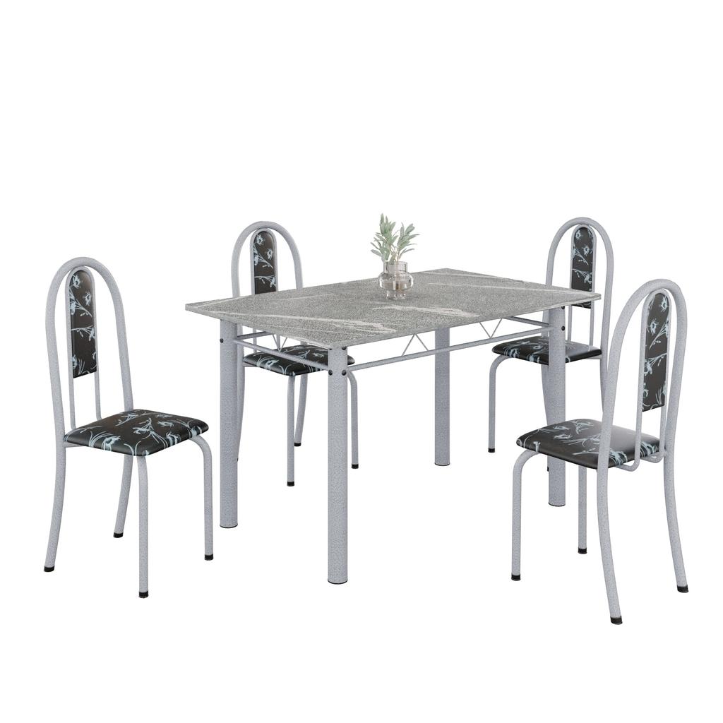 Conjunto de Mesa Tubular Mart Pérola 4 Cadeiras 100x60cm – Tampo Granito Topázio | Isabel 020