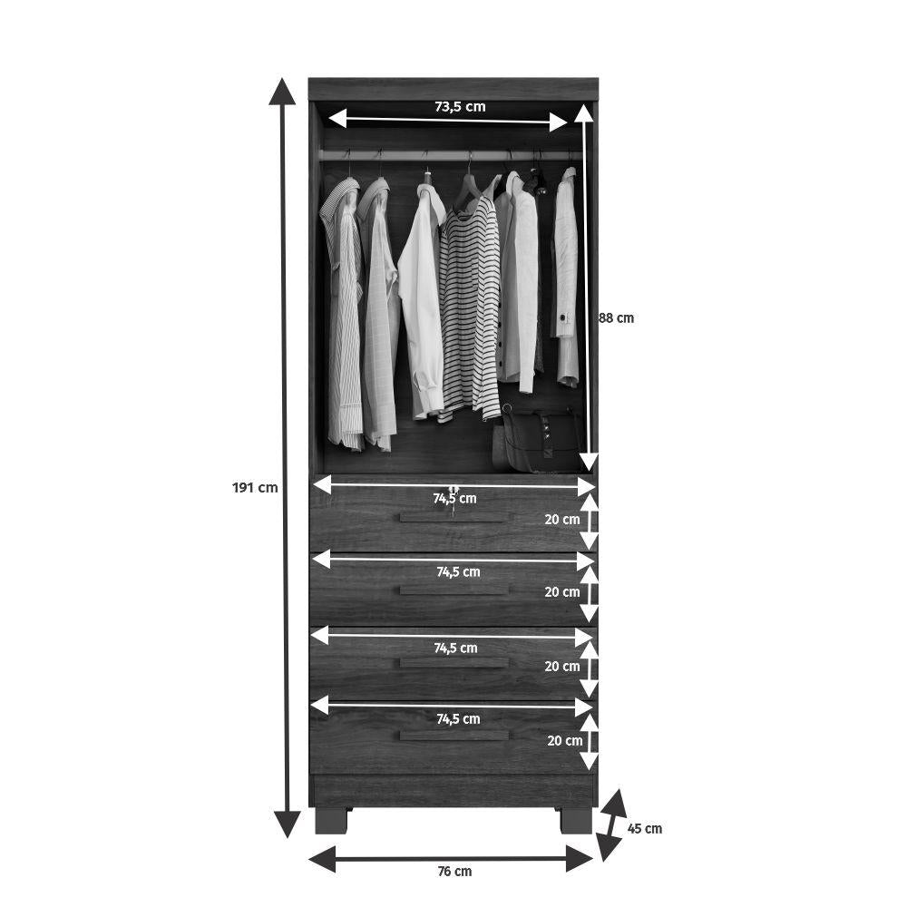 Armário Multiuso New Aurora 2 Portas 4 Gavetas - Cinamomo