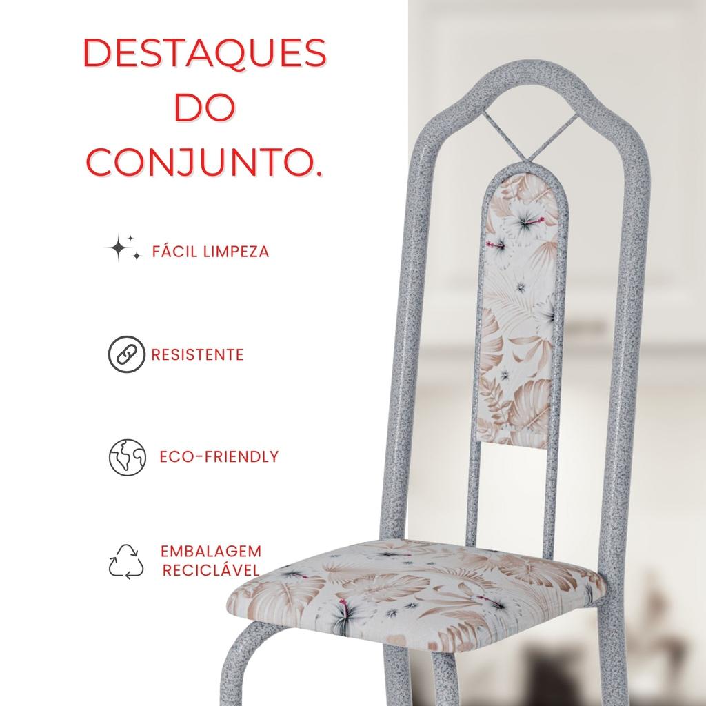 Conjunto de Mesa Tubular Mart Perola 4 Cadeiras 120x75cm – Tampo Granito Topázio | Brenda 010