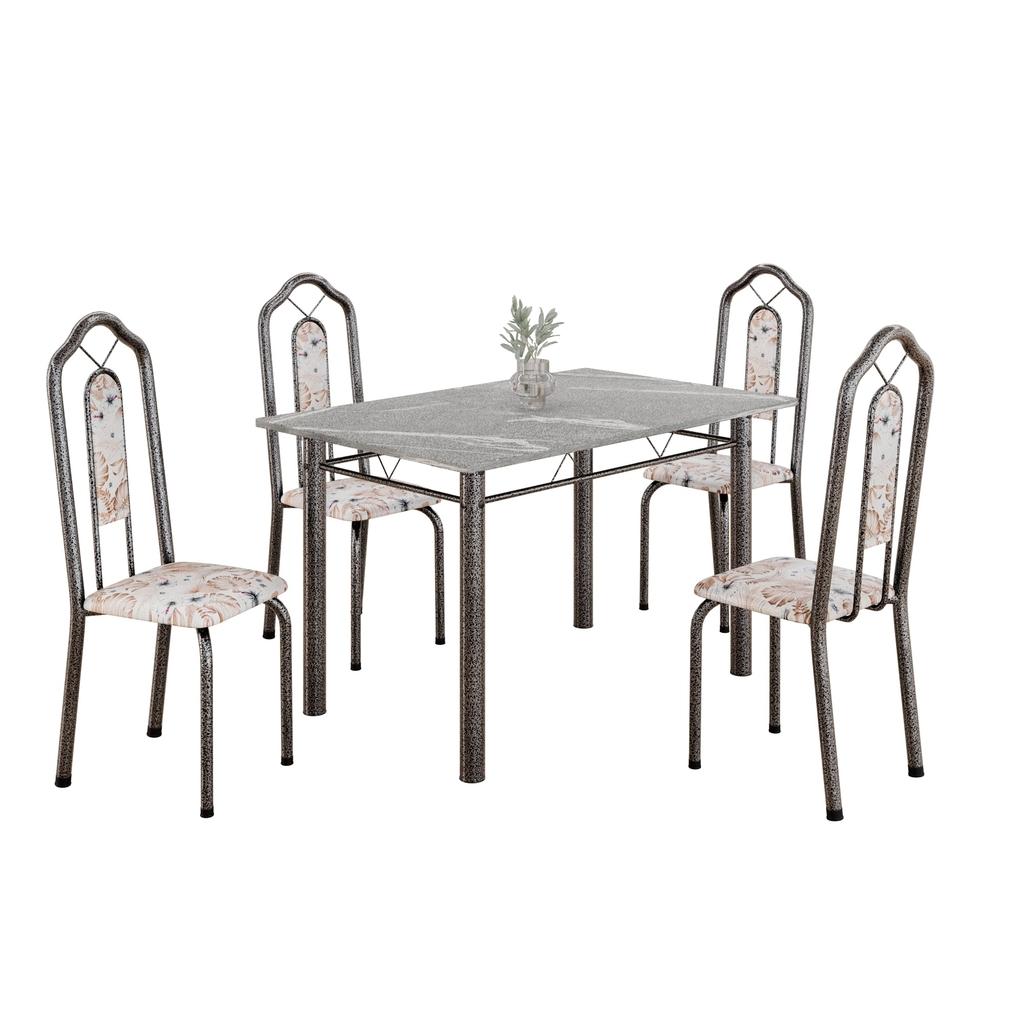 Conjunto de Mesa Tubular Mart Prata 4 Cadeiras 120x75cm – Tampo Granito Topázio | Brenda 010