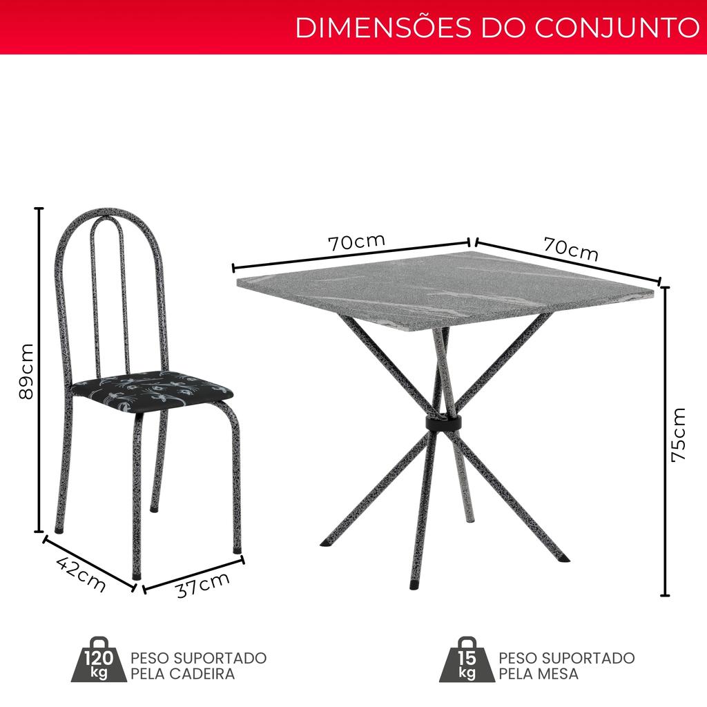 Conjunto de Mesa Analy com 4 Cadeiras | Tampo Granito Topázio 70x70cm | Mart Prata