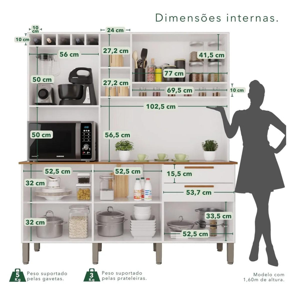 Armário de Cozinha Florença 6 Portas e 2 Gavetas