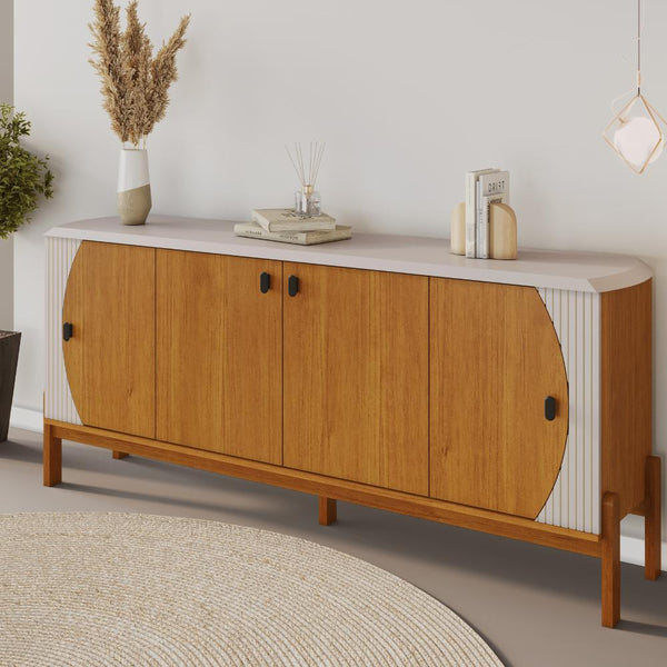 Buffet Heras 181 cm | 4 Portas, Pés de Madeira e Detalhe Frisado
