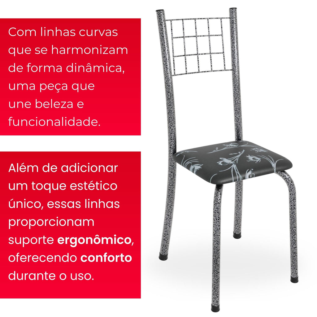 Kit 4 Cadeiras Mel Prata | Aço | Estofadas