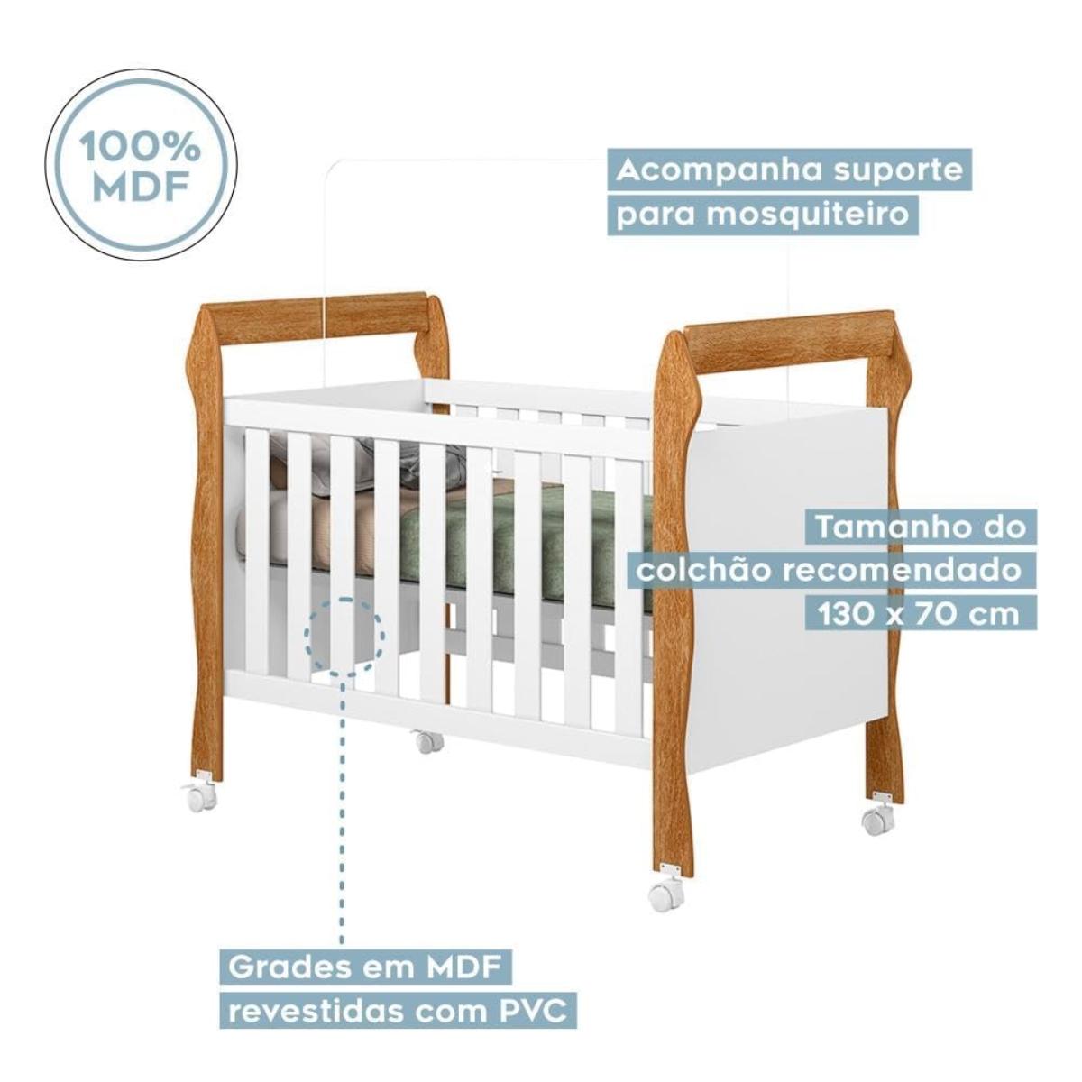 Mini Berço Americano 3 em 1 | Berço, Cama e Sofá | MDF | Branco/Cinamomo