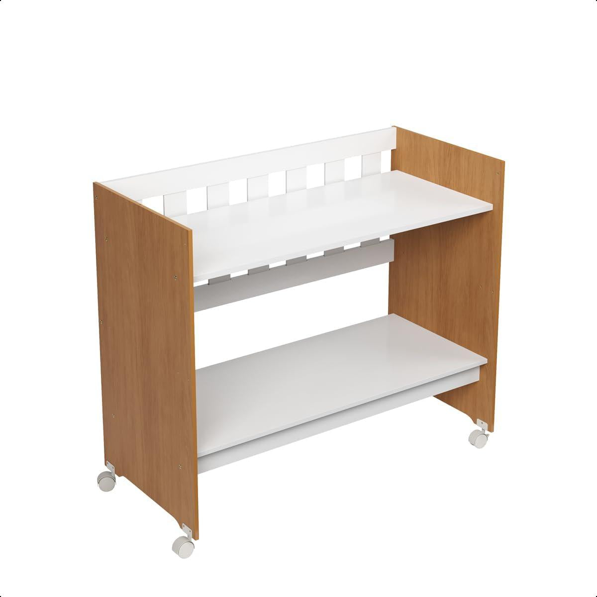 Mini Berço Maya | MDF | Rodízios Incluídos | Suporte para Mosquiteiro | Branco e Cinamomo