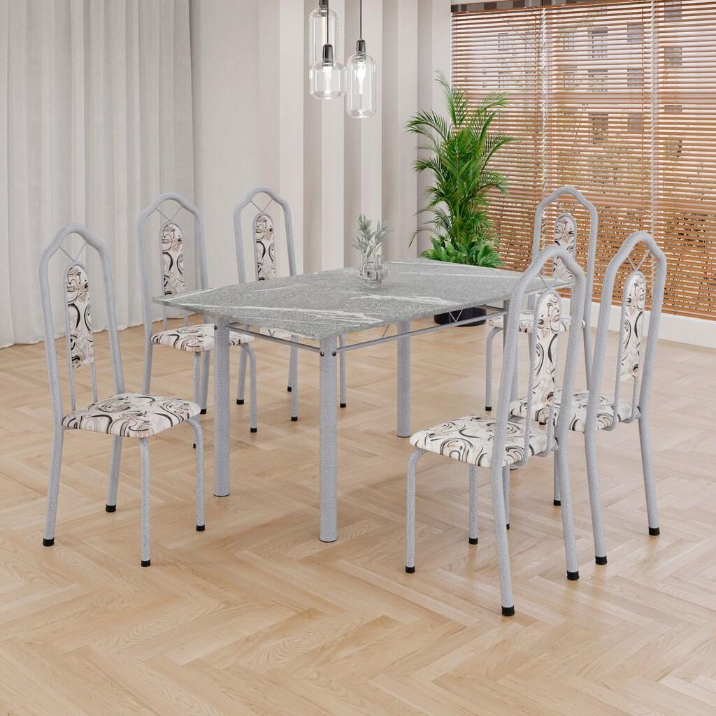 Conjunto de Mesa com 6 Cadeiras Brenda 010 | Tampo Granito Topázio 140x75cm | Mart Pérola