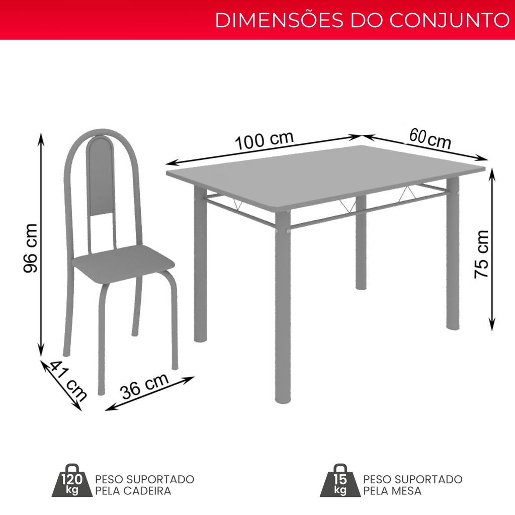 Conjunto de Mesa Tubular Mart Prata 4 Cadeiras 100x60cm – Tampo Granito Topázio | Isabel 020