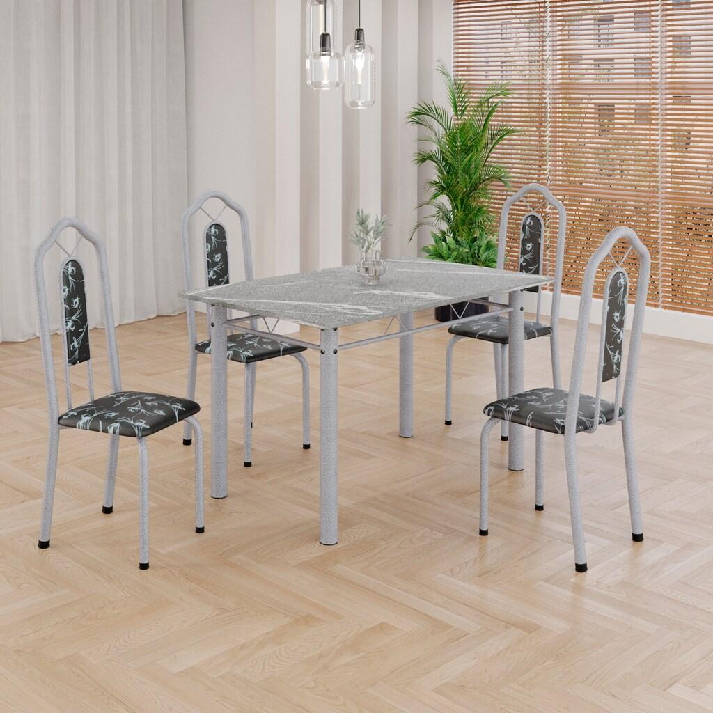 Conjunto de Mesa Tubular Mart Perola 4 Cadeiras 120x75cm – Tampo Granito Topázio | Brenda 010
