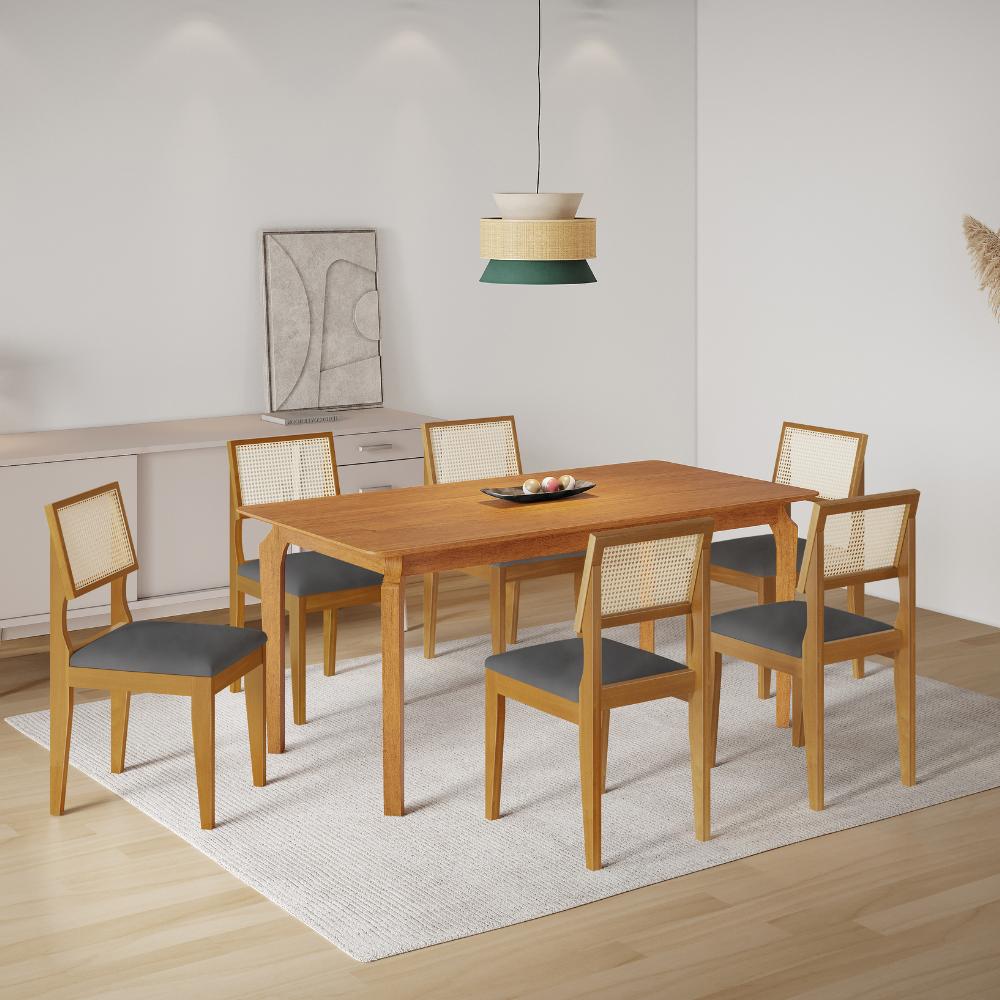 Mesa de Jantar Lyz 160x80 MDF e  6  Cadeiras Turmalina