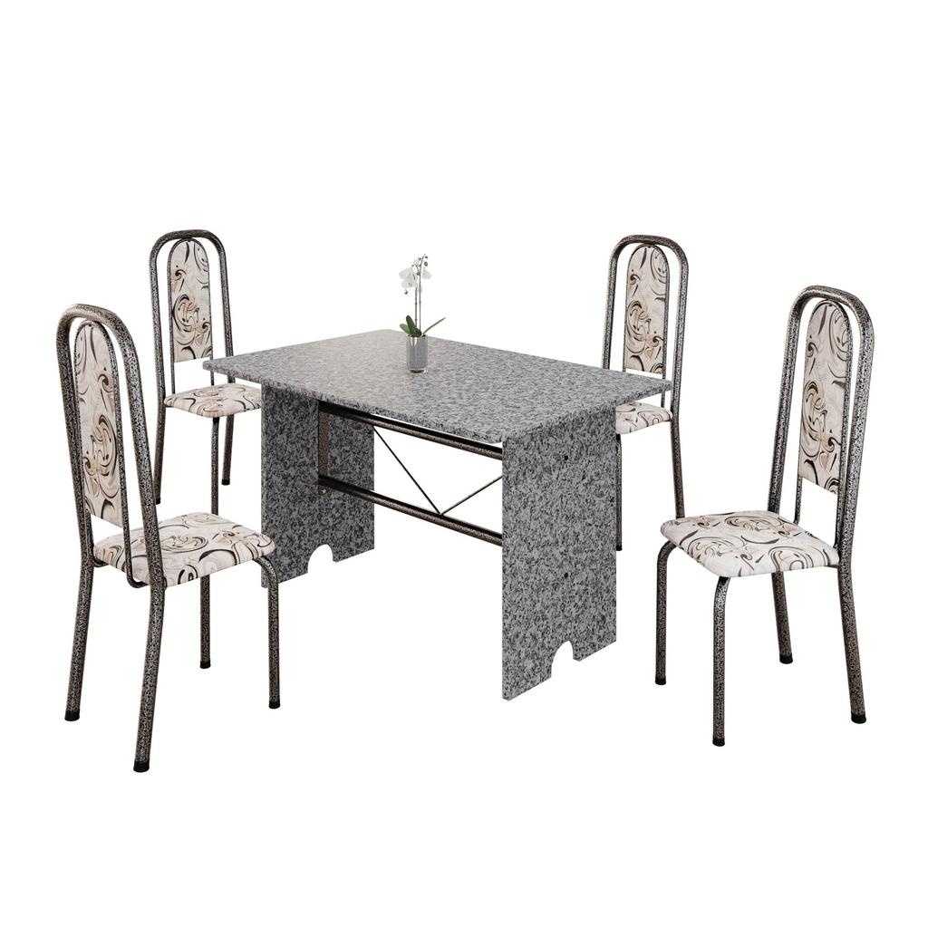 Conjunto de Mesa Tubular Mart Prata 4 Cadeiras 120x75cm – Tampo Granito Ocre | Letícia 070