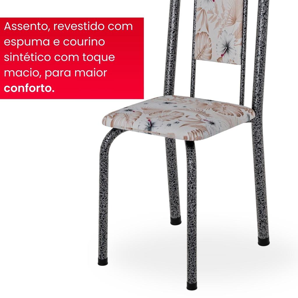 Conjunto de Mesa Tubular Mart Prata 4 Cadeiras 120x75cm – Tampo Granito Ocre | Letícia 070