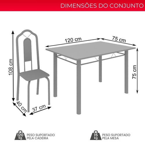 Conjunto de Mesa Tubular Mart Perola 4 Cadeiras 120x75cm – Tampo Granito Topázio | Brenda 010