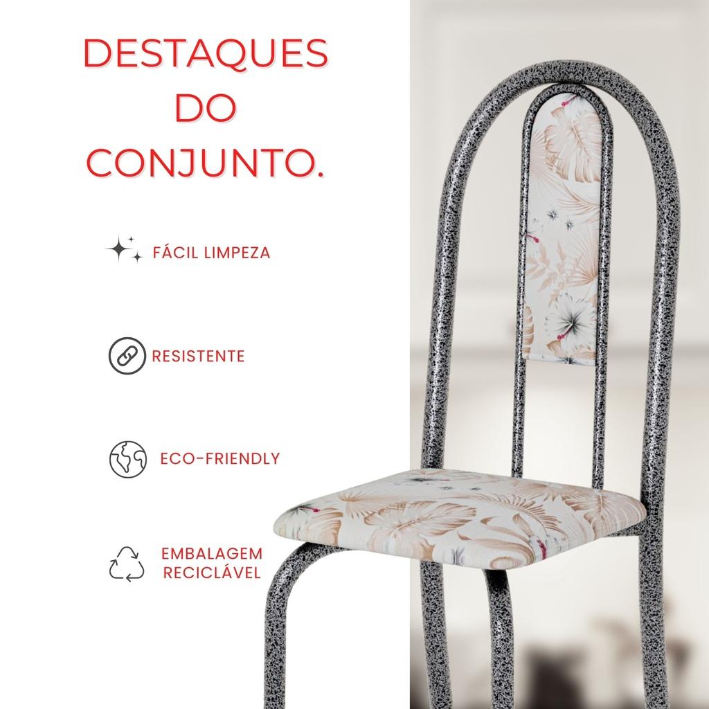 Conjunto de Mesa Tubular Mart Prata 4 Cadeiras 70x70cm – Tampo Granito Topázio | Isabel 030