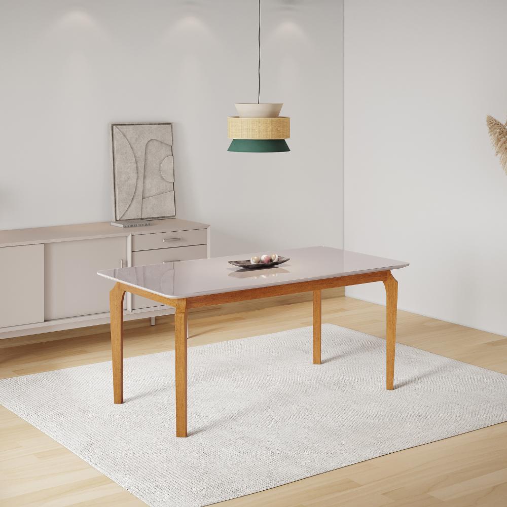 Mesa de Jantar Lyz 180x90 MDF Tampo em VIdro Off/White