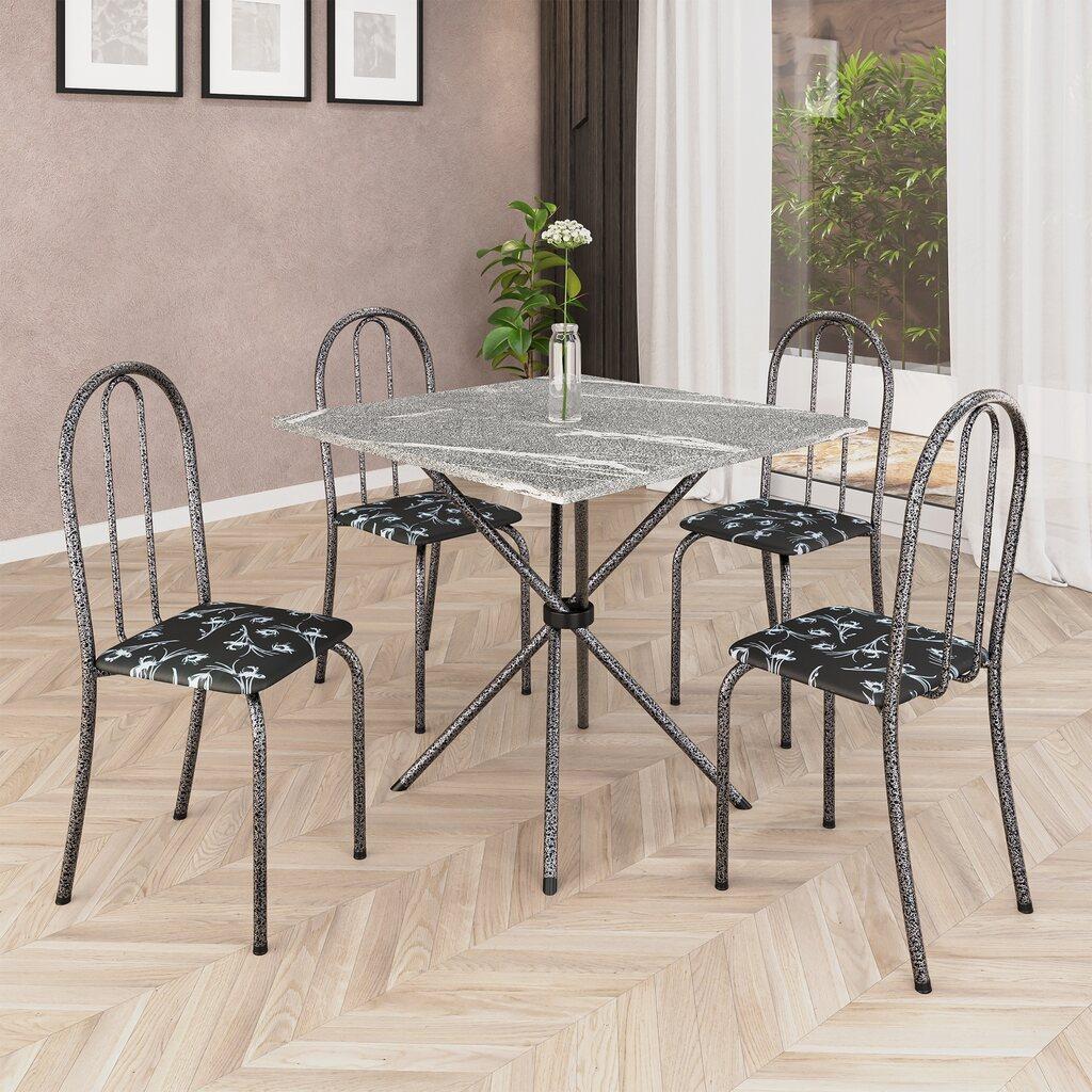 Conjunto de Mesa Analy com 4 Cadeiras | Tampo Granito Topázio 70x70cm | Mart Prata