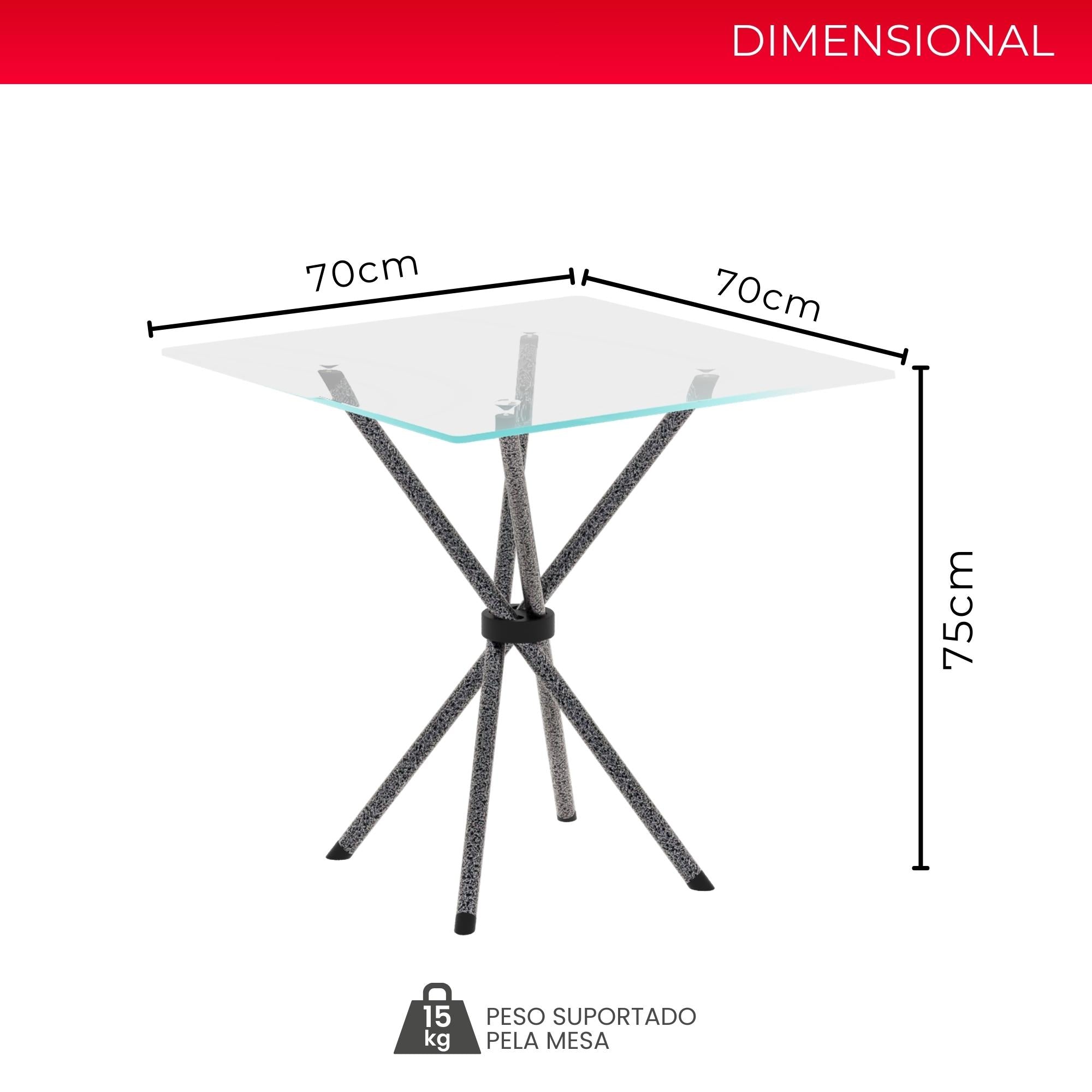 Mesa Isabel 048 – Tampo de Vidro Incolor 70x70cm