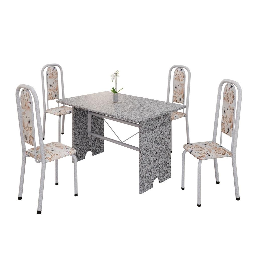 Conjunto de Mesa Tubular Mart Perola 4 Cadeiras 120x75cm – Tampo Granito Ocre | Letícia 070