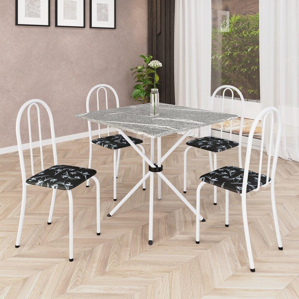 Conjunto de Mesa Analy com 4 Cadeiras | Tampo Granito Topázio 70x70cm | Tubo Branco