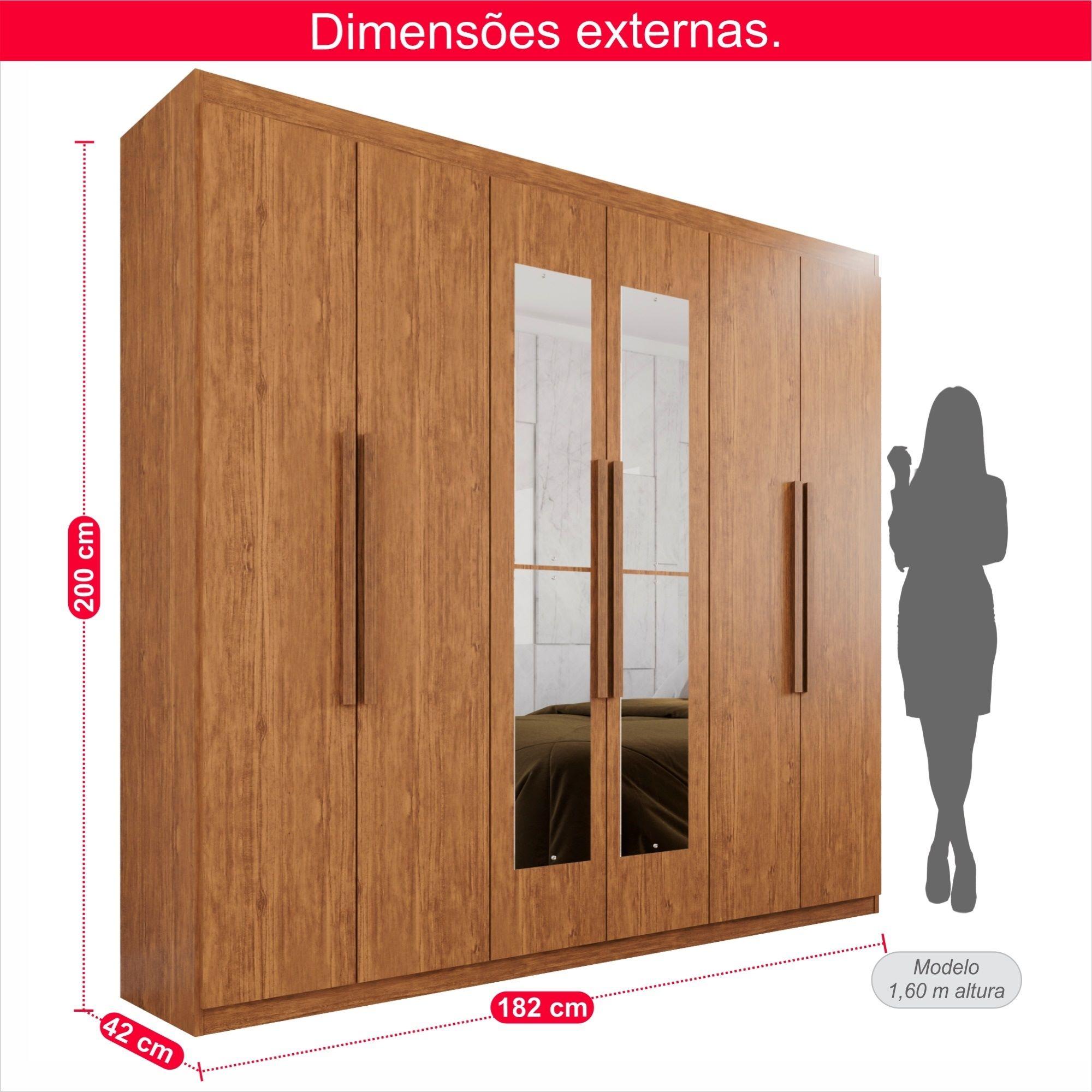 Guarda-Roupa Casal  6 Portas e 4 Gavetas Espanha Com Espelho