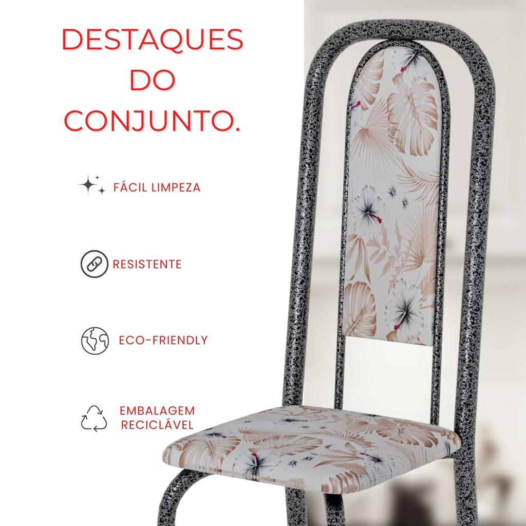 Conjunto de Mesa Letícia 070 com 6 Cadeiras | Tampo Granito Ocre 140x75cm | Mart Prata