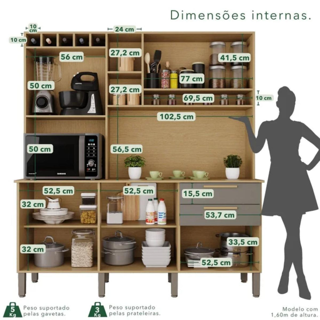 Armário de Cozinha Florença 6 Portas e 2 Gavetas