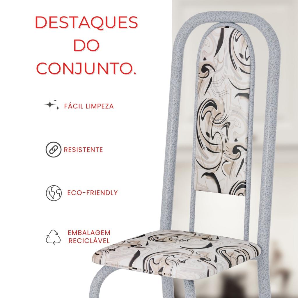 Conjunto de Mesa Tubular Mart Perola 4 Cadeiras 120x75cm – Tampo Granito Ocre | Letícia 070