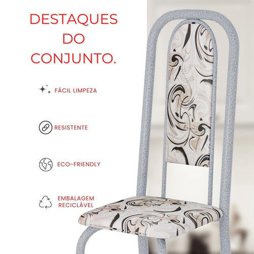 Conjunto de Mesa Tubular Mart Perola 4 Cadeiras 120x75cm – Tampo Granito Ocre | Letícia 070