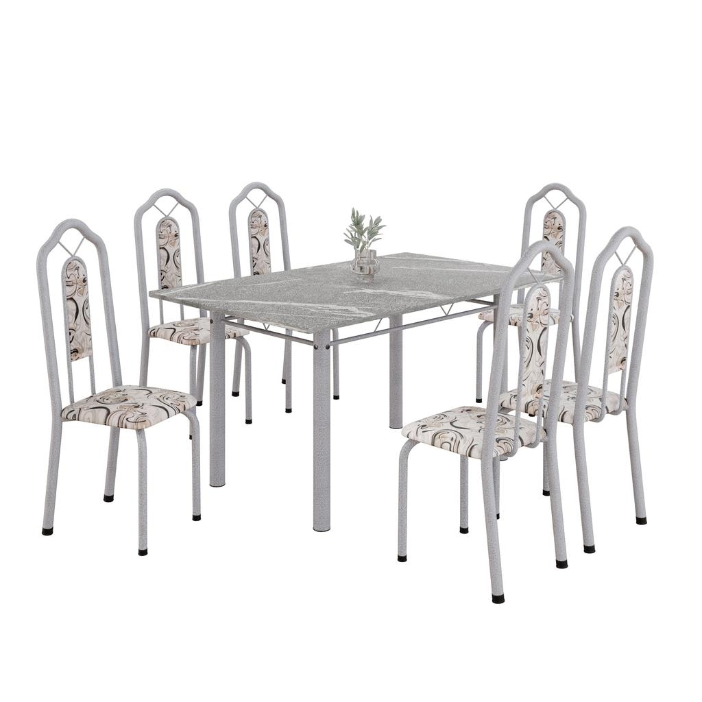 Conjunto de Mesa com 6 Cadeiras Brenda 010 | Tampo Granito Topázio 140x75cm | Mart Pérola
