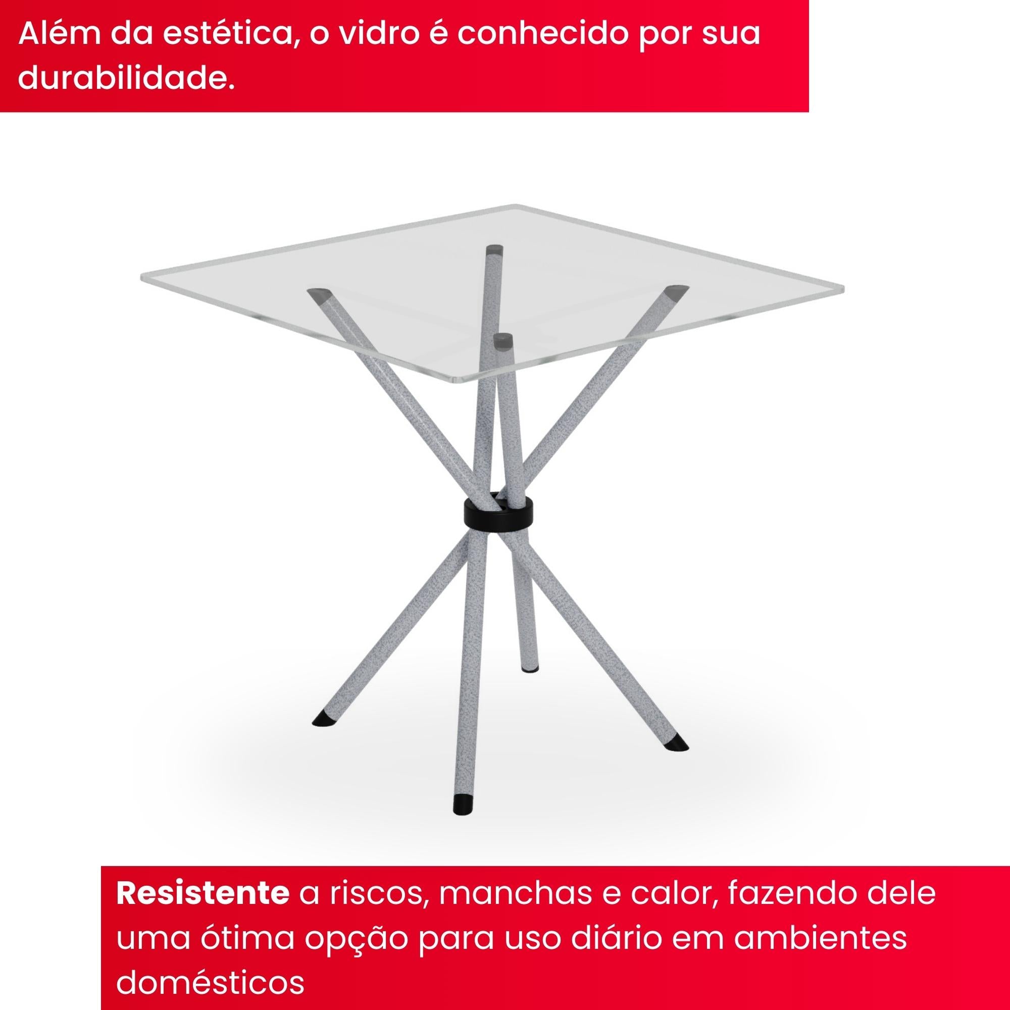 Mesa Isabel 048 – Tampo de Vidro Incolor 70x70cm