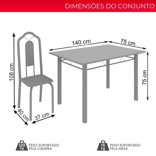 Conjunto de Mesa Brenda com 6 Cadeiras | Tampo Granito Topázio 140x75cm | Mart Prata