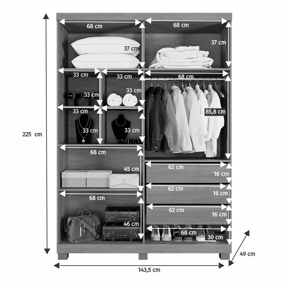 Guarda-Roupa New Supremo 4 Portas e 3 Gavetas Cinamomo/Off